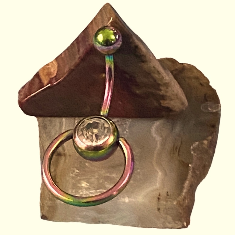 14 gauge multi color titanium belly button ring cubic zirconia internal threads